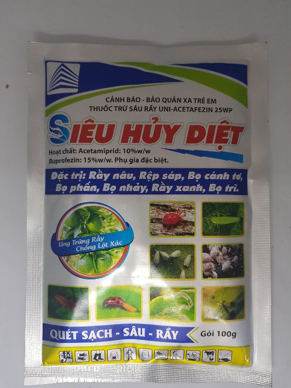 Combo 10 gói thuốc trừ sâu rầy Siêu Hủy Diệt (gói 100 gram): thuốc trừ rệp sáp; bọ cánh tơ, bọ trĩ, rầy xanh, bọ nhảy, ung trứng rầy.