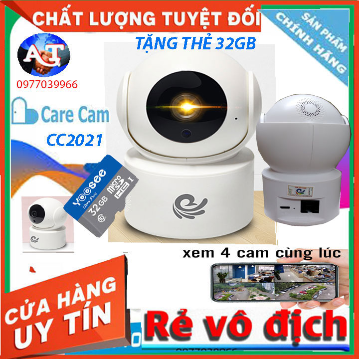[TẶNG THẺ 32GB 64GB] CÓ MẠNG LAN Camera wifi Carecam CC2021 2.0MPx CARE CAM Full HD 1080p, camera trong nhà,phần mềm carecame mới 2020 bảo hành 12 tháng
