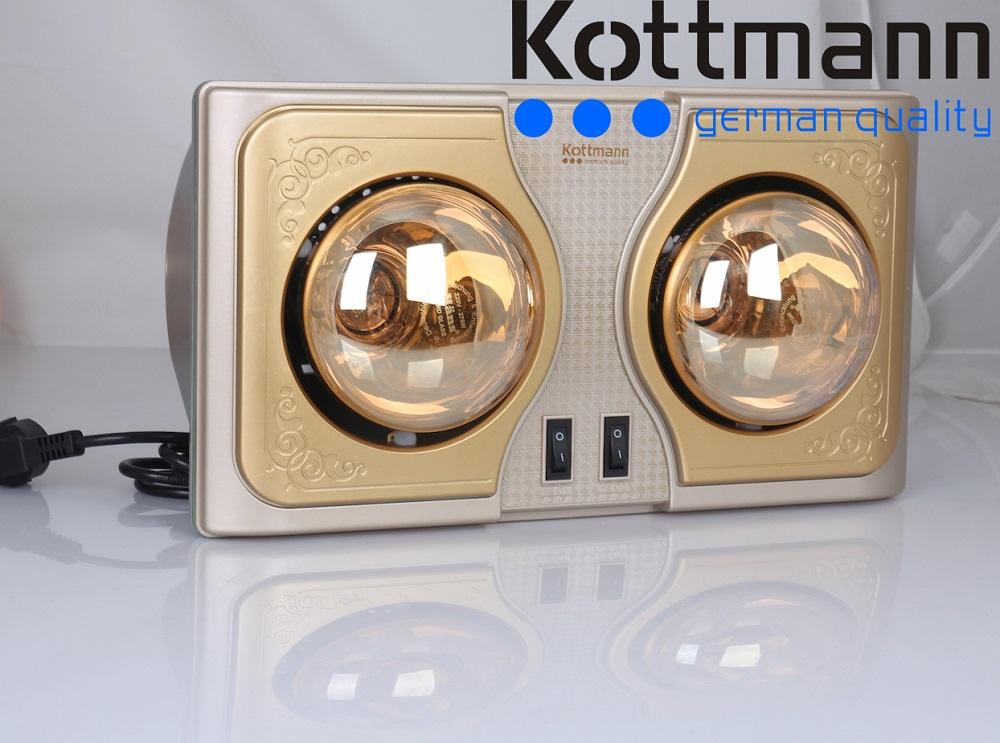 Đèn sưởi nhà tắm kottmann 2 bóng vàng k2b-nv - bảo hành 3 năm