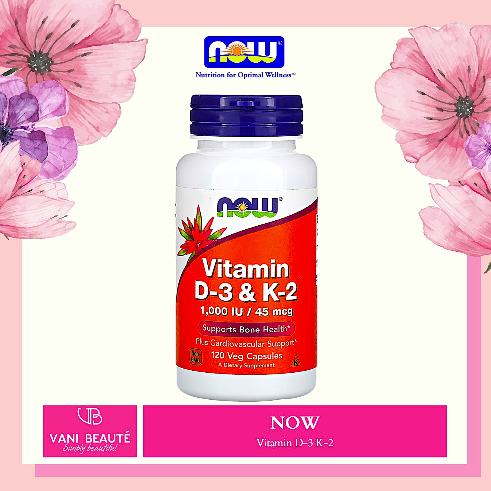 Viên uống now vitamin d3 k2 1.000iu/45mcg
