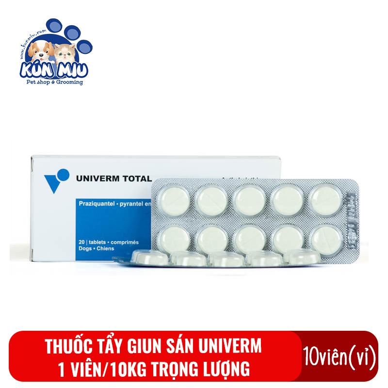 1 vỉ thuốc tẩy giun sán cho chó mèo univerm total - thuốc xổ giun, sán, lãi cho thú cưng