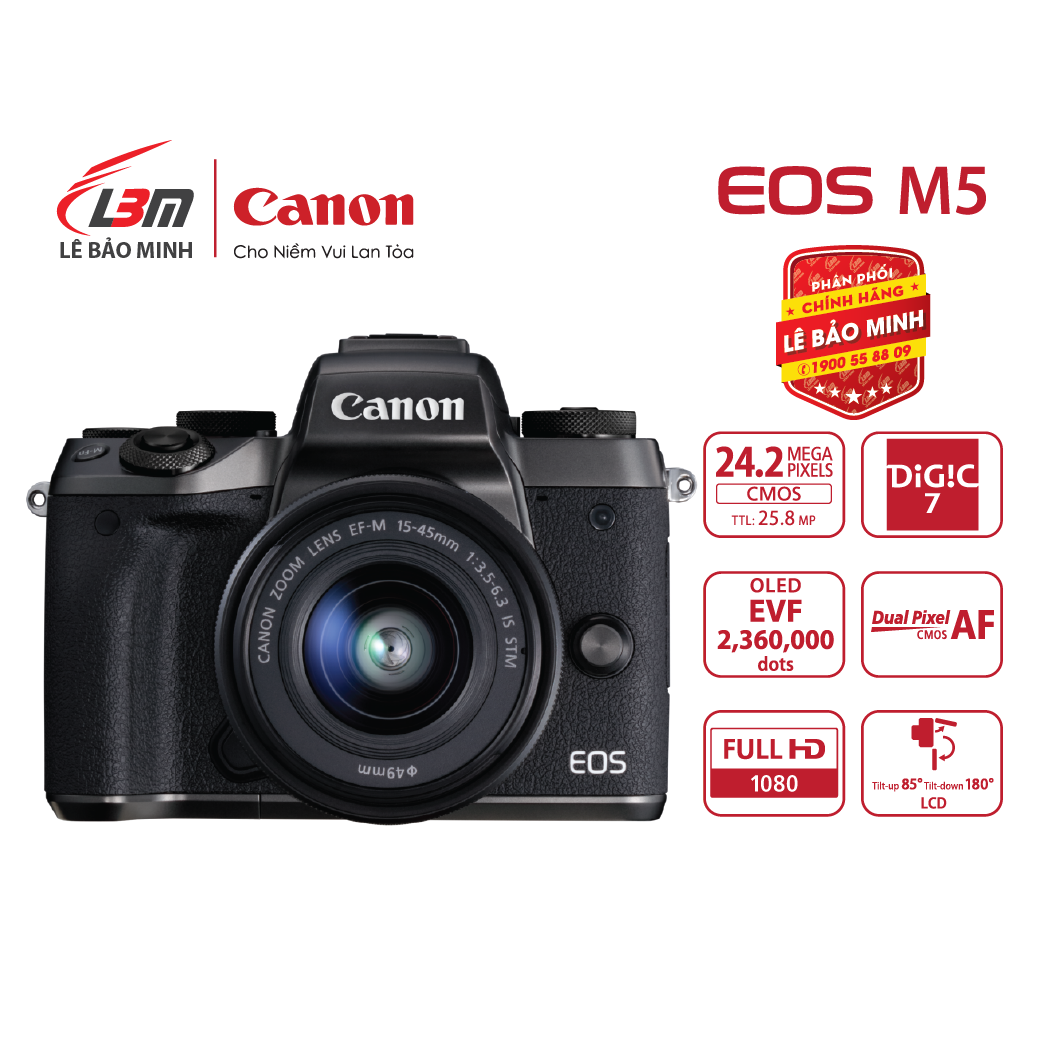 [voucher 9% max 1,5tr][GIFT- Đồng Hồ][Trả góp 0%] Máy ảnh Canon EOS M5 Kit EF-M15-45mm - Chính Hãng Lê Bảo Minh