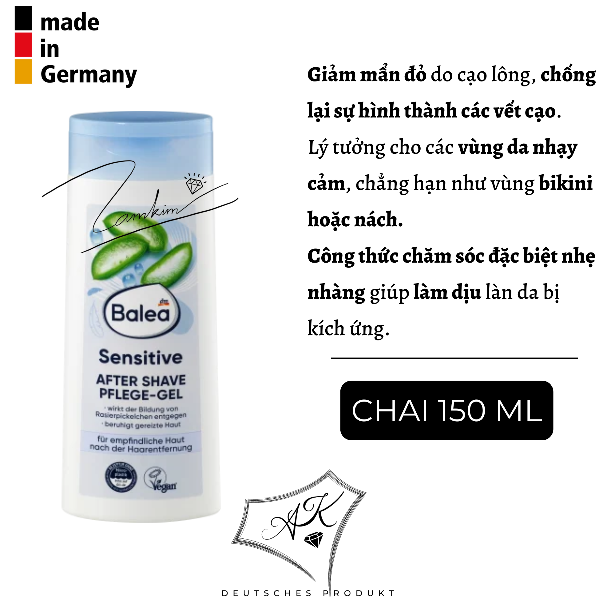 Kem dưỡng sau tẩy lông, sau wax lông Balea nội địa Đức - dành cho da nhạy cảm - 150ml