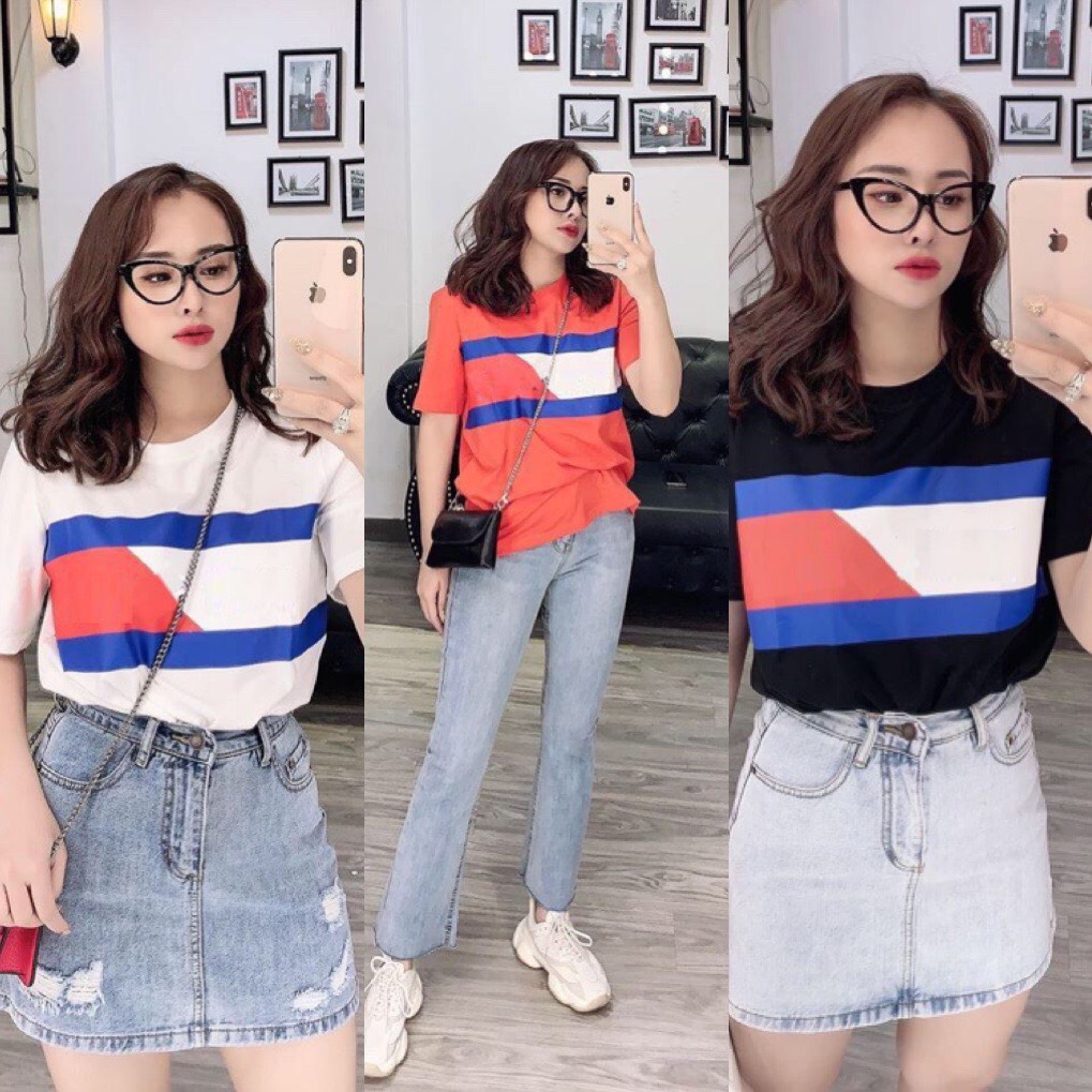 Áo thun nữ cotton phối sọc hot - a4