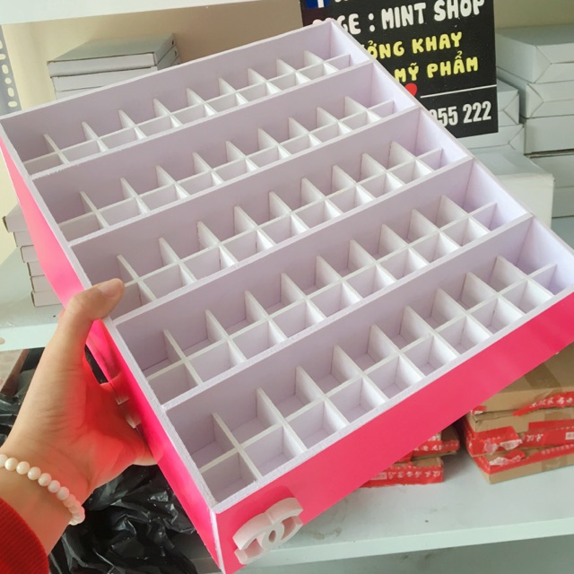 Khay son 100 ô phân tầng màu hồng