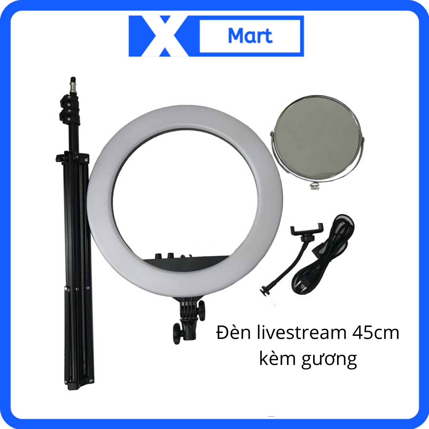 Đèn led livestream 45cm rl-18ii kèm gương + chân đèn 2m1 + kẹp điện thoại mẫu mới