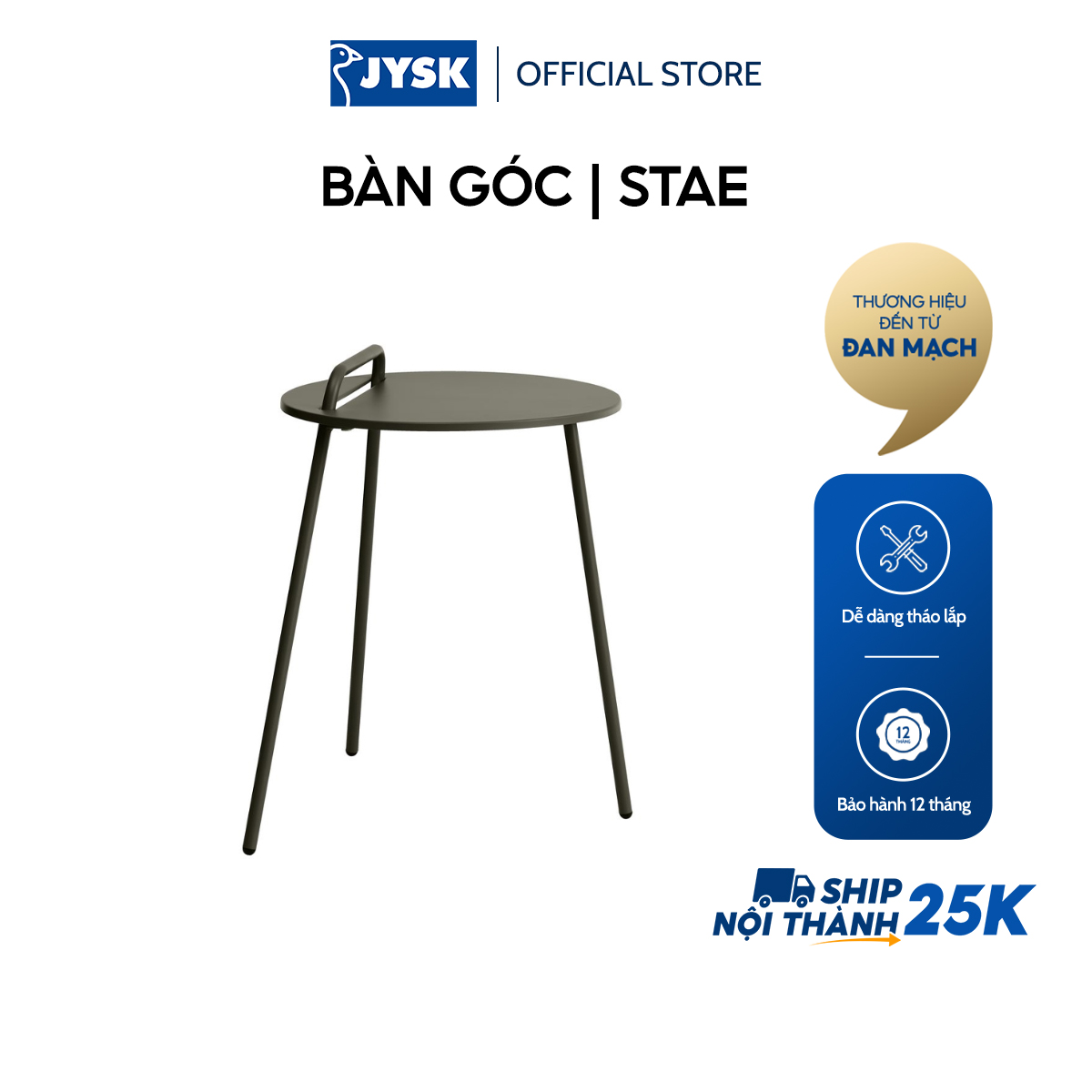 Bàn góc | JYSK Stae | polypropylene/thép | xanh olive | DK40xC55cm