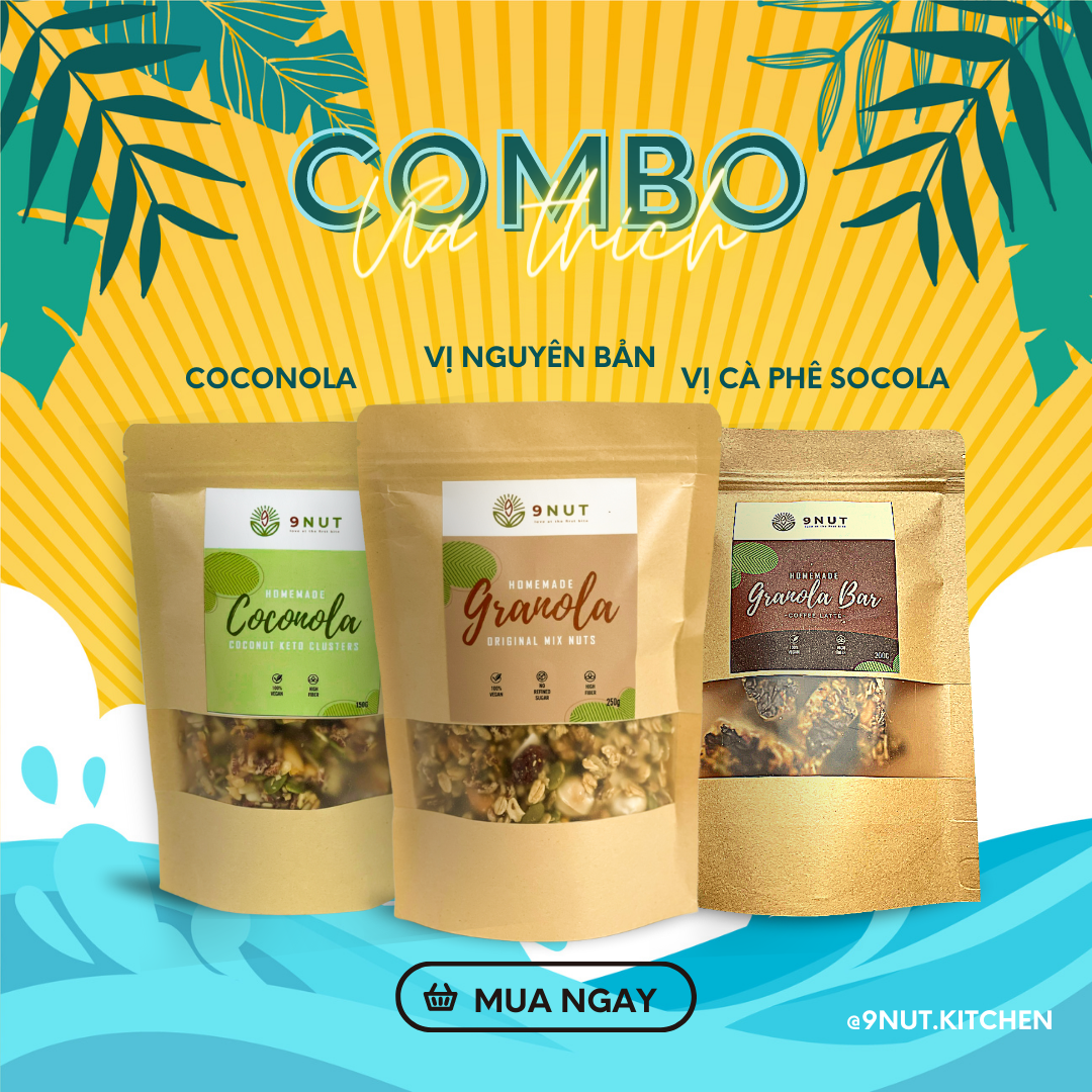 COMBO 3 loại granola + chocobar + coconola ngũ cốc siêu hạt dinh dưỡng giảm cân an toàn, hiệu quả