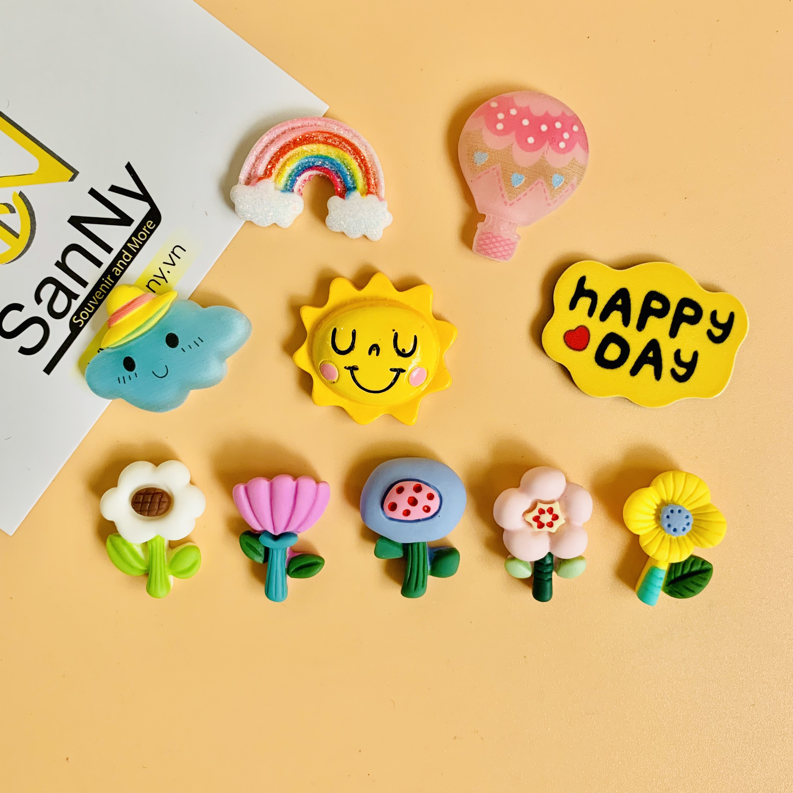 Nam châm hít dán dính trang trí tủ lạnh hình cây xương rồng, mặt trời, cầu vòng kích thước từ 2cm -3cm