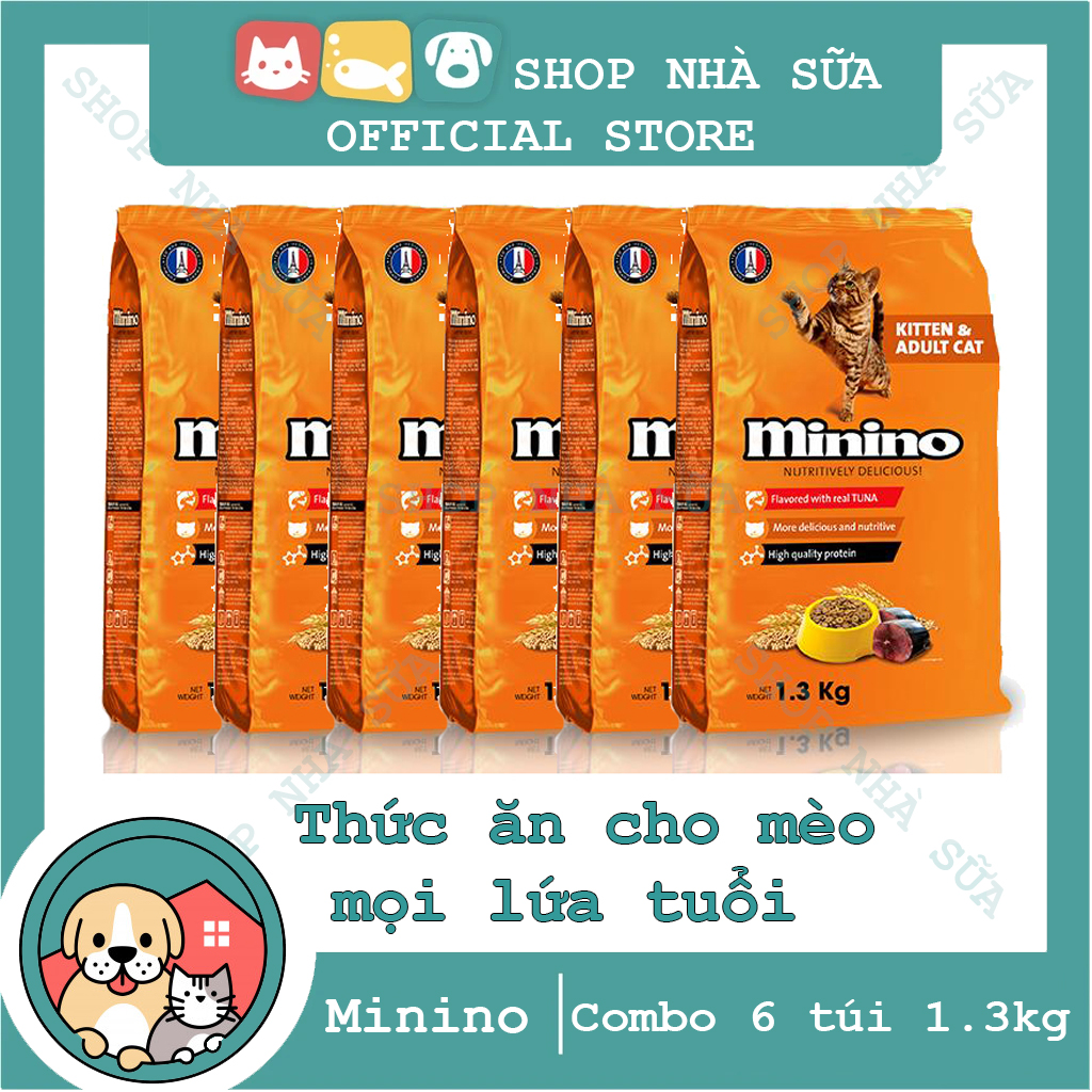 [COMBO 6 GÓI] Thức ăn hạt cho Mèo mọi lứa tuổi Minino gói 1.3kg - Vị Cá Ngừ