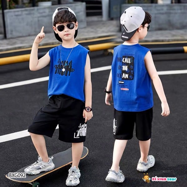 Set sát nách hoa văn ocean cho bé trai ngày hè bxg091