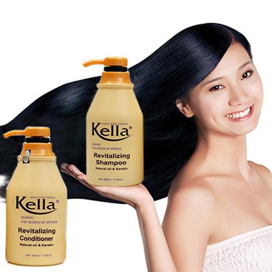 Combo 1 Dầu Gội + 1 Dầu Xả Kella Phục Hồi Tóc Hư Tổn 500ml màu vàng