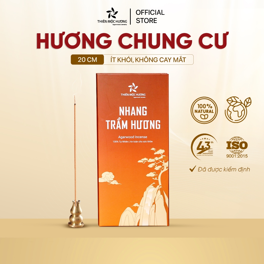 Nhang trầm hương sạch, ít khói Thiên Mộc Hương nhang chung cư 200 cây 20cm, mùi thơm nhẹ diu, an toàn cho sức khỏe