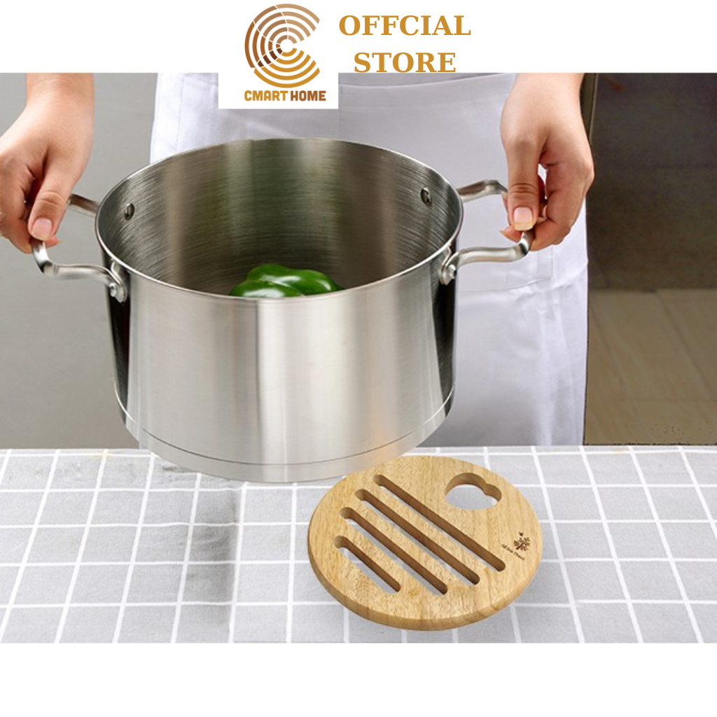 Miếng Lót Nồi, Lót Chảo Gỗ Cách Nhệt Hình Tròn Gỗ Cao Su Bền Đẹp Sang Trọng Với Bàn Ăn -  Gỗ Đức Thành 09191