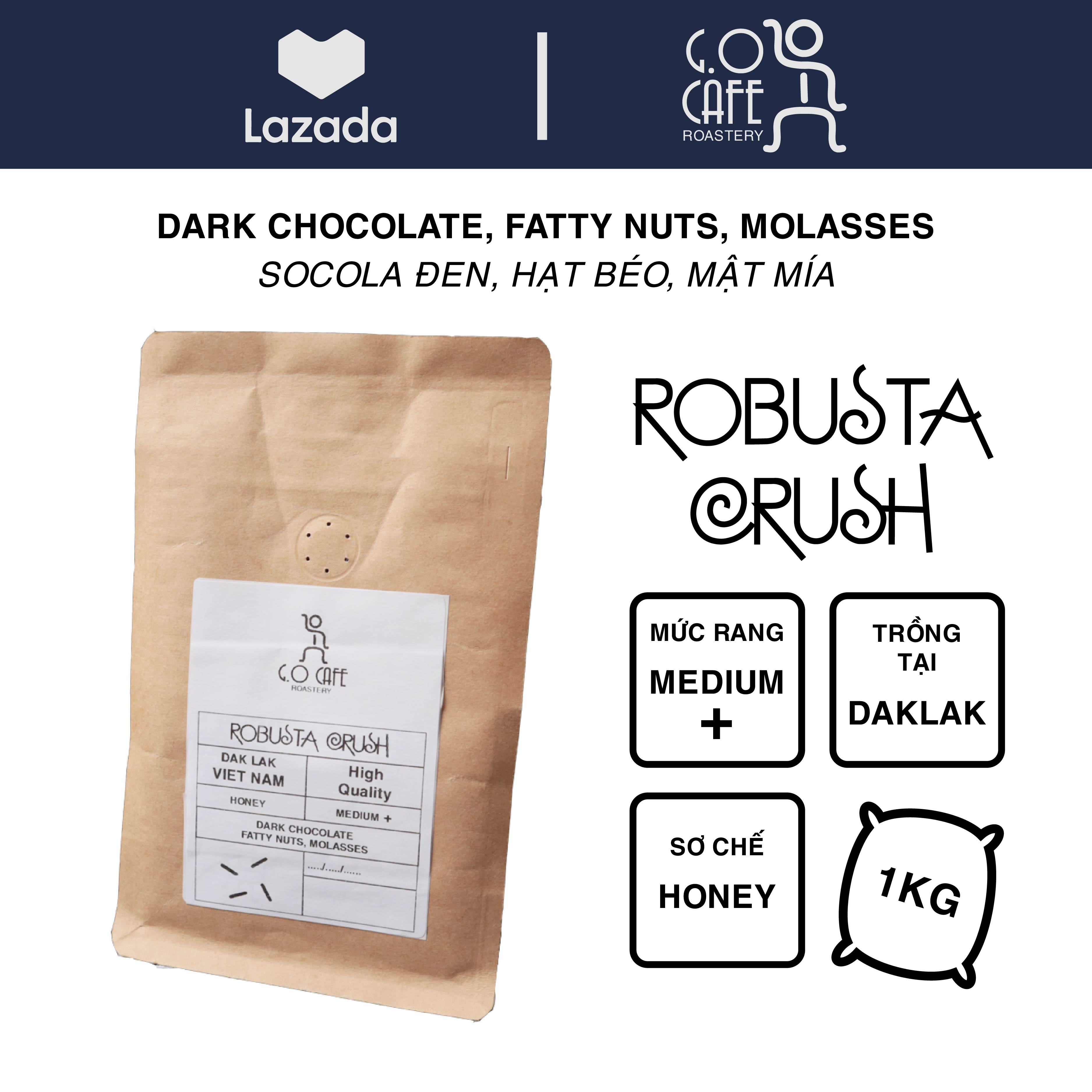 Cà phê robusta crush, cafe honey s16 chất lượng cao từ dak lak, túi 1kg - g.o cafe roastery