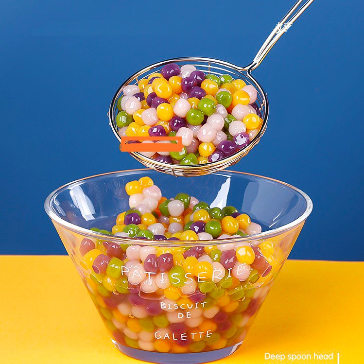 Vợt múc topping, múc trân châu, vợt vòng inox cán đỏ. Size 7cm, 8cm, 10cm