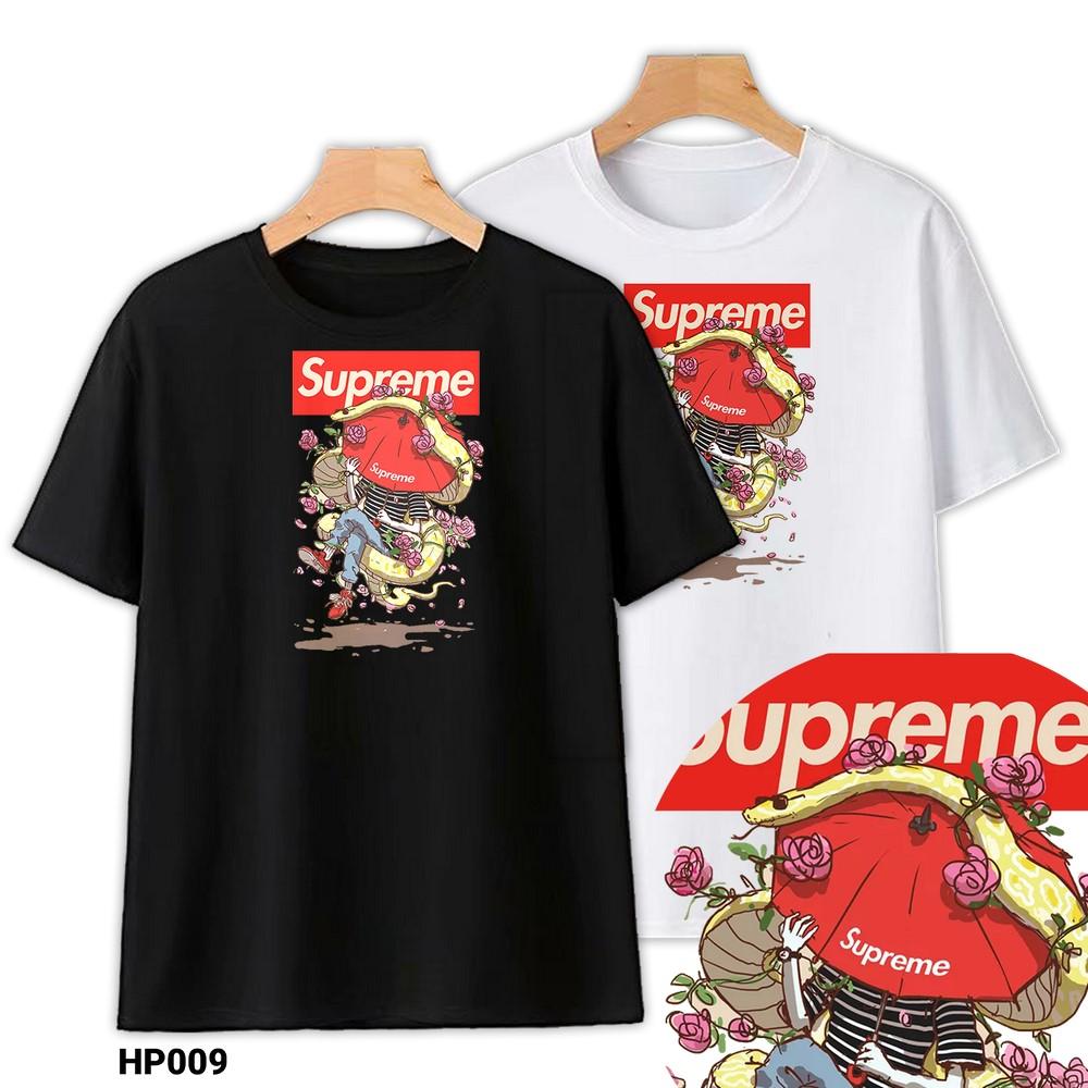 Áo Thun Cotton Hiphop Supreme Unisex Nam Nữ Trắng Đen