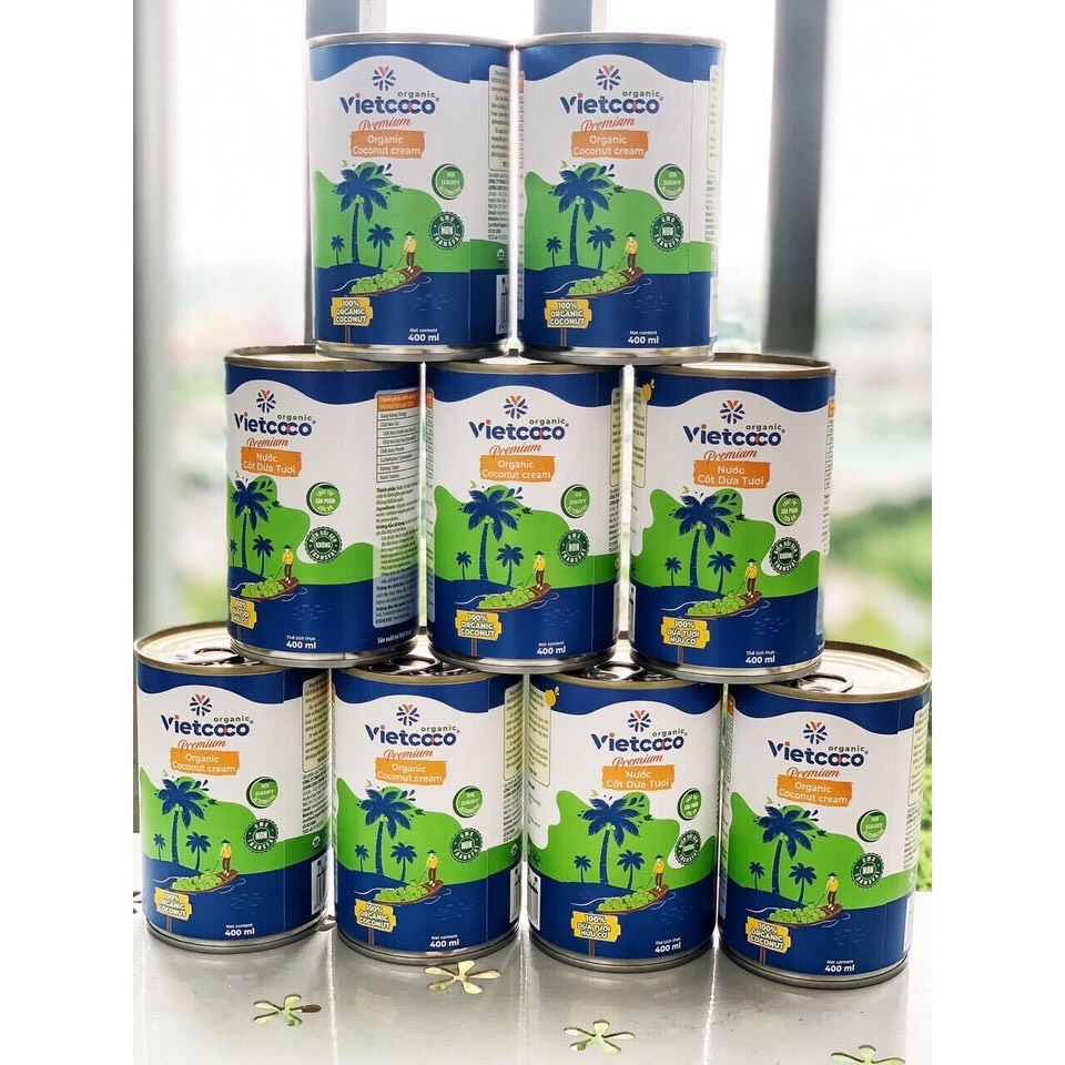 Nước Cốt Dừa Organic Vietcoco lon 400g 100% Hữu Cơ