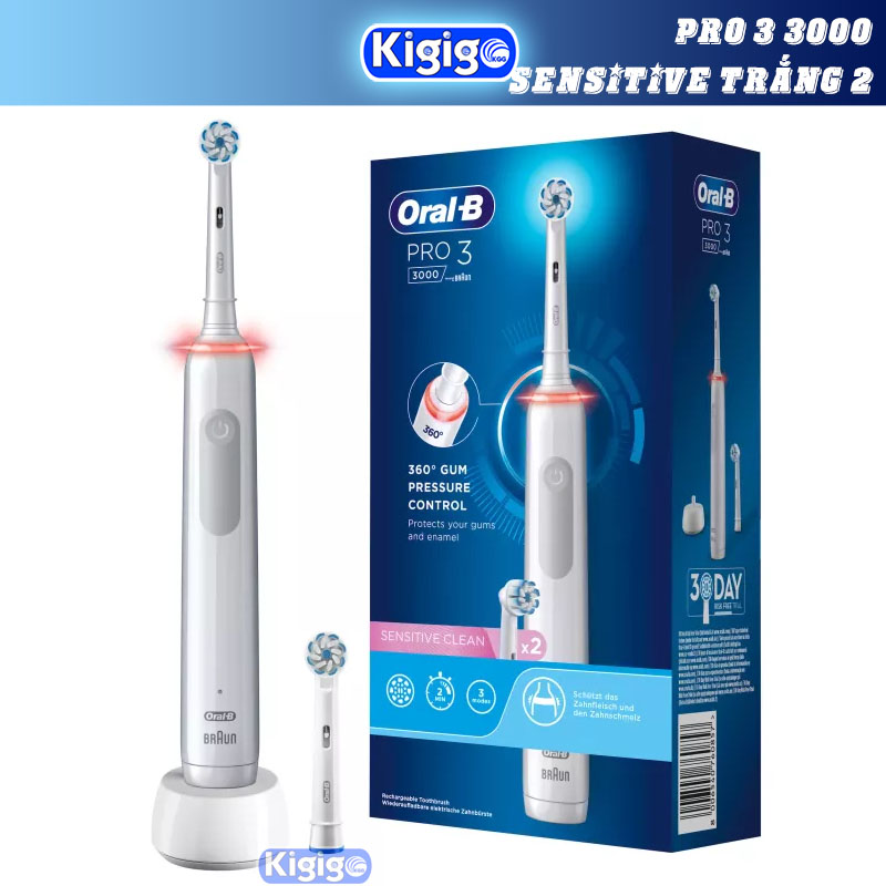 Bàn chải điện Oral B Pro 3 3000 Sensitive Clean Trắng 2 đầu
