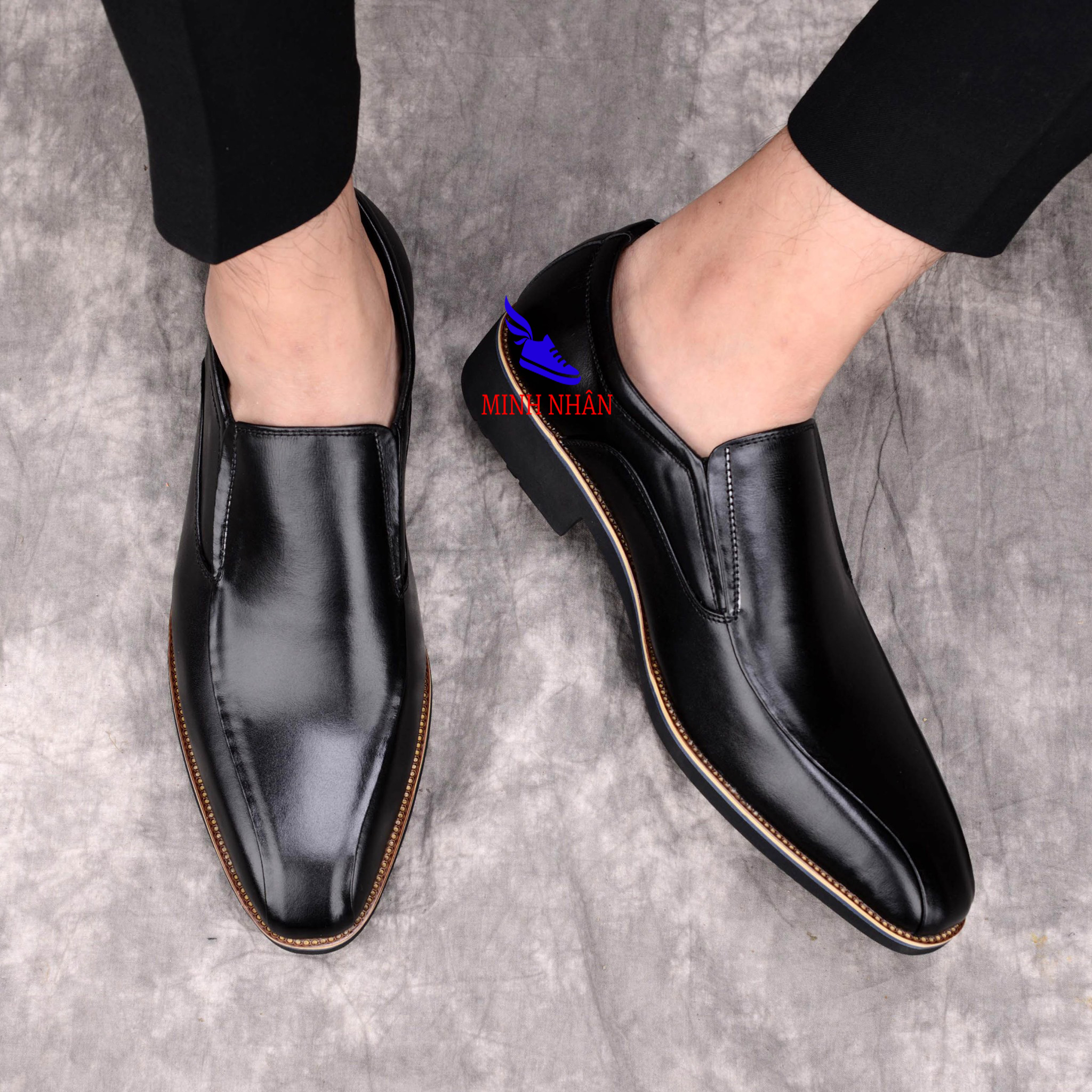 Giày Tây nam da bò Giày lười công sở Cổ điển Giày Da Doanh Nhân Đơn Giản Giày lười không dây Giày Tây Giày Công Sở Giày Nâng Chiều Cao hàng hiệu cao cấp giá rẻ sang trọng L-17 màu đen