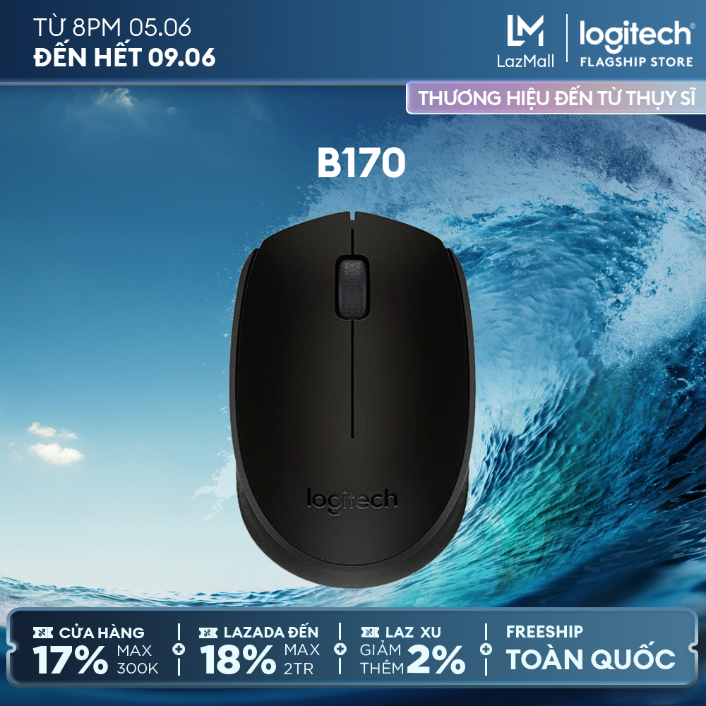 Chuột không dây logitech b170 - đầu thu usb 2.4ghz, pin 1 năm, nhỏ gọn, thiết kế thuận cả 2 tay, phù hợp pc/ laptop