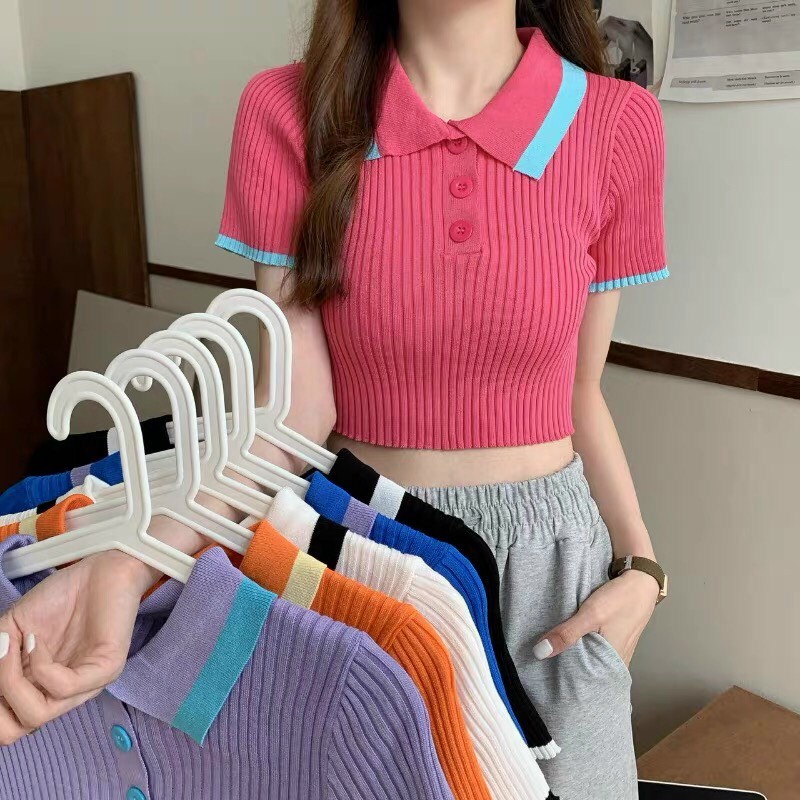 Áo len croptop viền nhiều màu