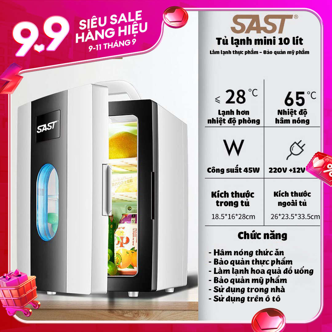 Tủ lạnh mini 10 lít SAST ST-10L nhỏ gọn làm lạnh nhanh đựng mỹ phẩm trữ sữa làm mát nước giải khát g