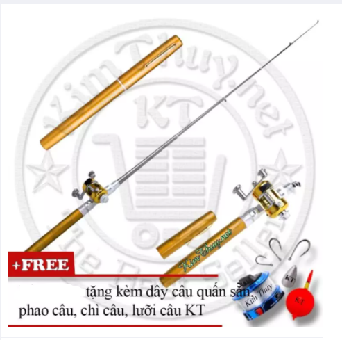 Bộ cần câu bút du lịch kt mini m2 gold 100cm + kèm máy câu ngang + dây câu, phao câu, chì câu, lưỡi câu