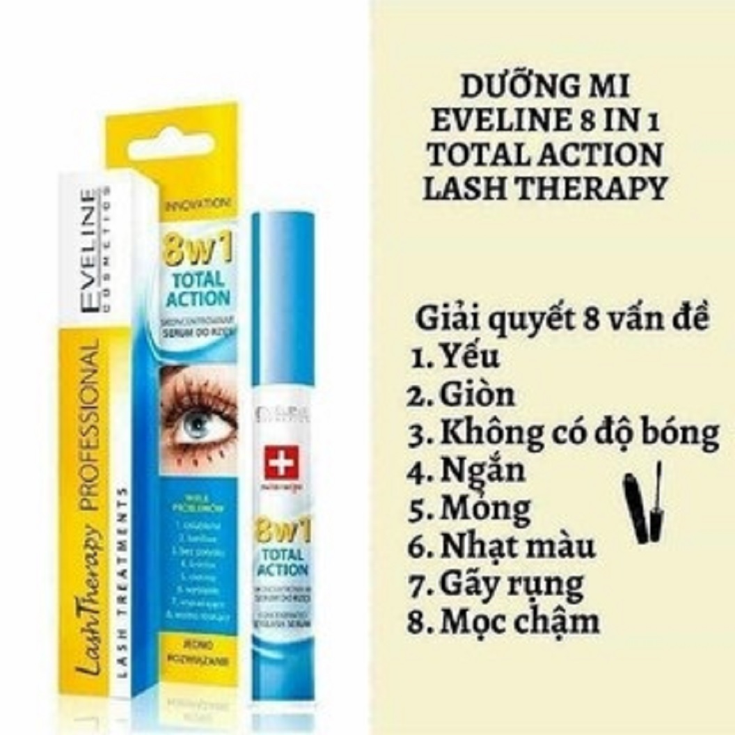 Dưỡng mi Eveline 8in1 Total Action, giúp mi khỏe hơn, giảm gãy rụng, mọc dài hơn