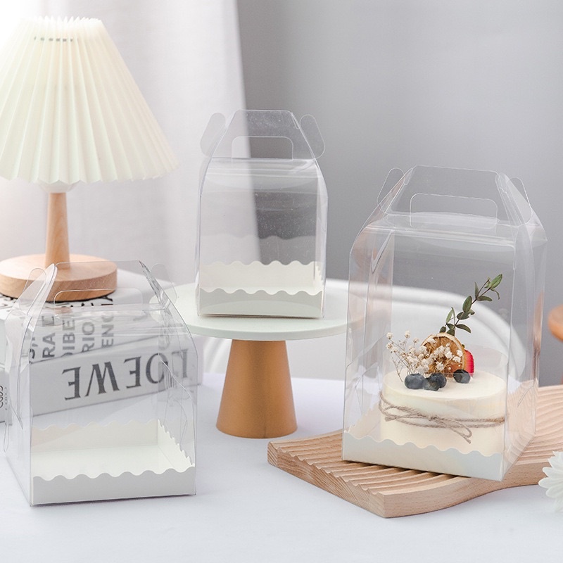 Hộp đựng quà, Hộp mica quai xách lót ren đựng bánh sinh nhật / hộp mica / hộp bánh sinh nhật