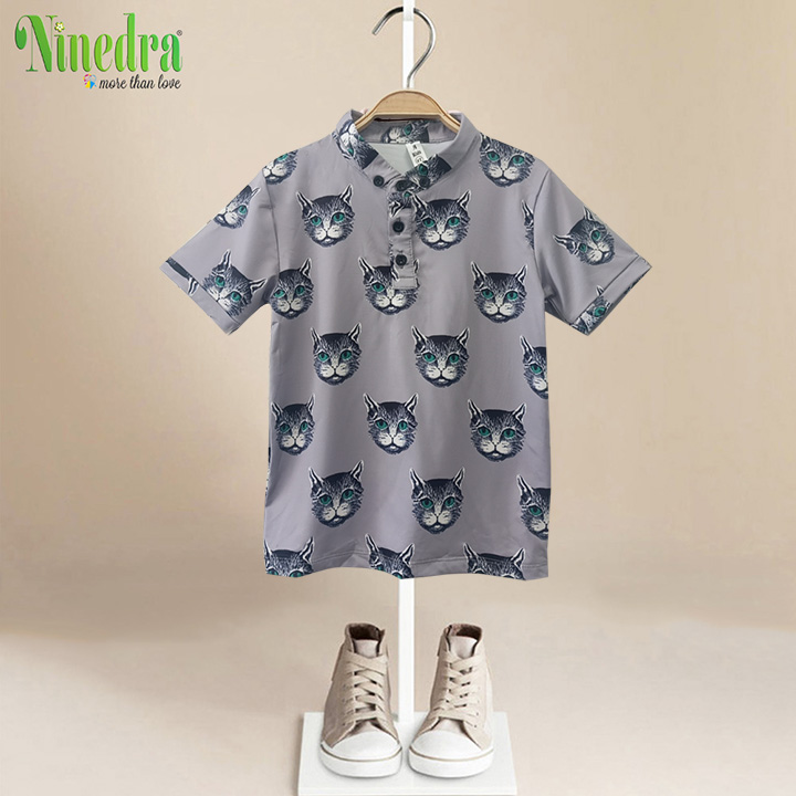 [HCM 💝 Freeship] Áo thun lạnh cổ trụ in 3D hình chú mèo cho bé trai từ 10-23kg - Ninedra