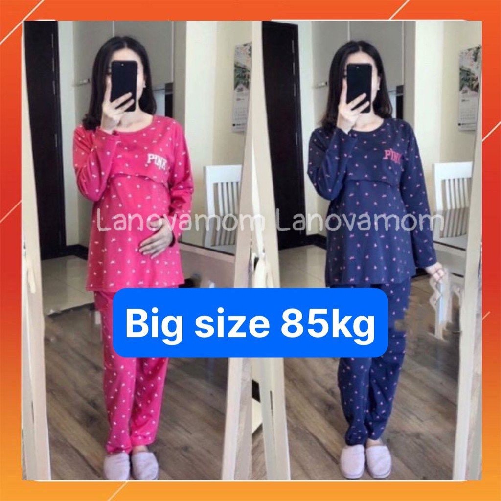 Bộ đồ bầu big size pink lật ti cho mẹ bầu dễ dàng cho con ti