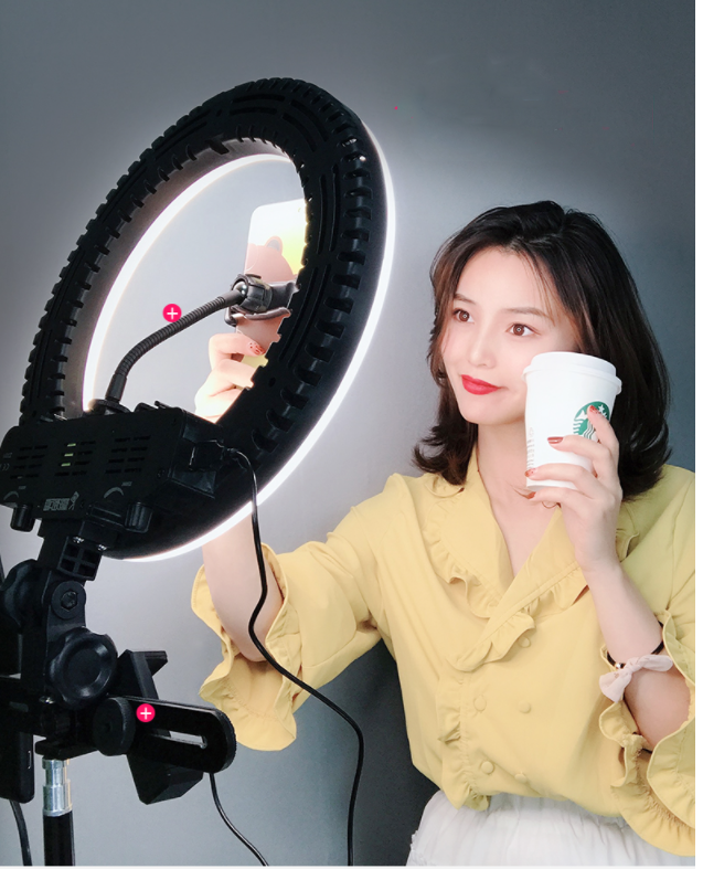 Đèn livestream 26 30 36 45 54 cm đi kèm chân đỡ đèn bằng sắt dài 2m1, đèn 3 chế độ màu