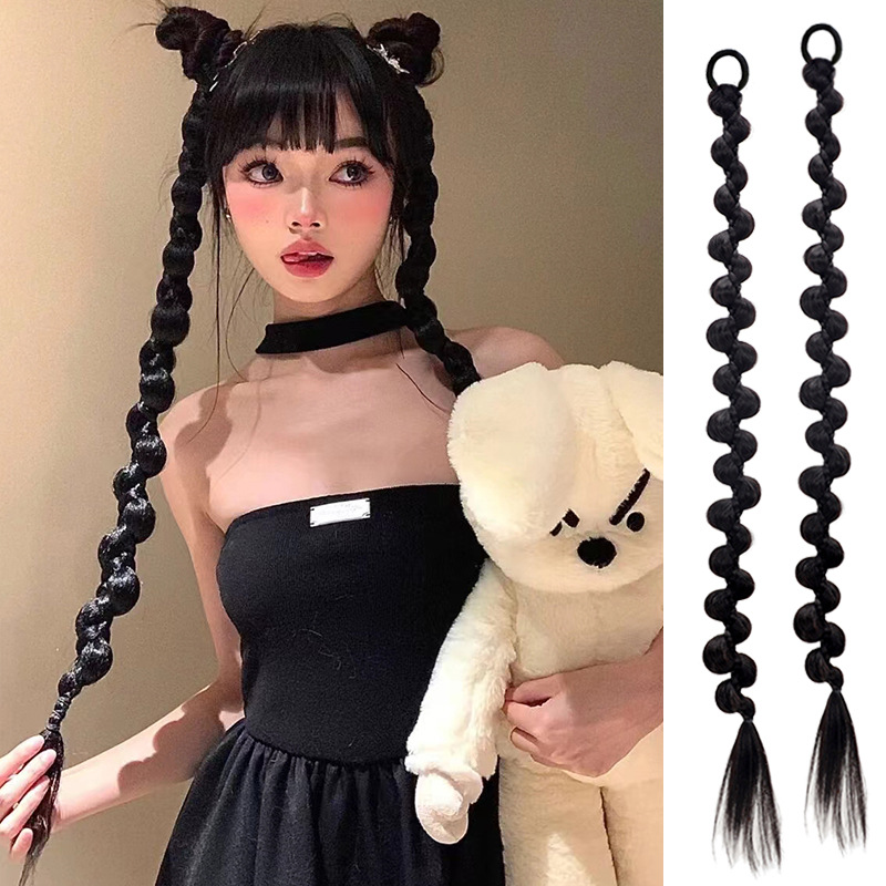 Tóc giả tết thắt bính dài 70cm j702 ❤️freeship❤️ tóc tết thắt bính, tóc giả thắt bím