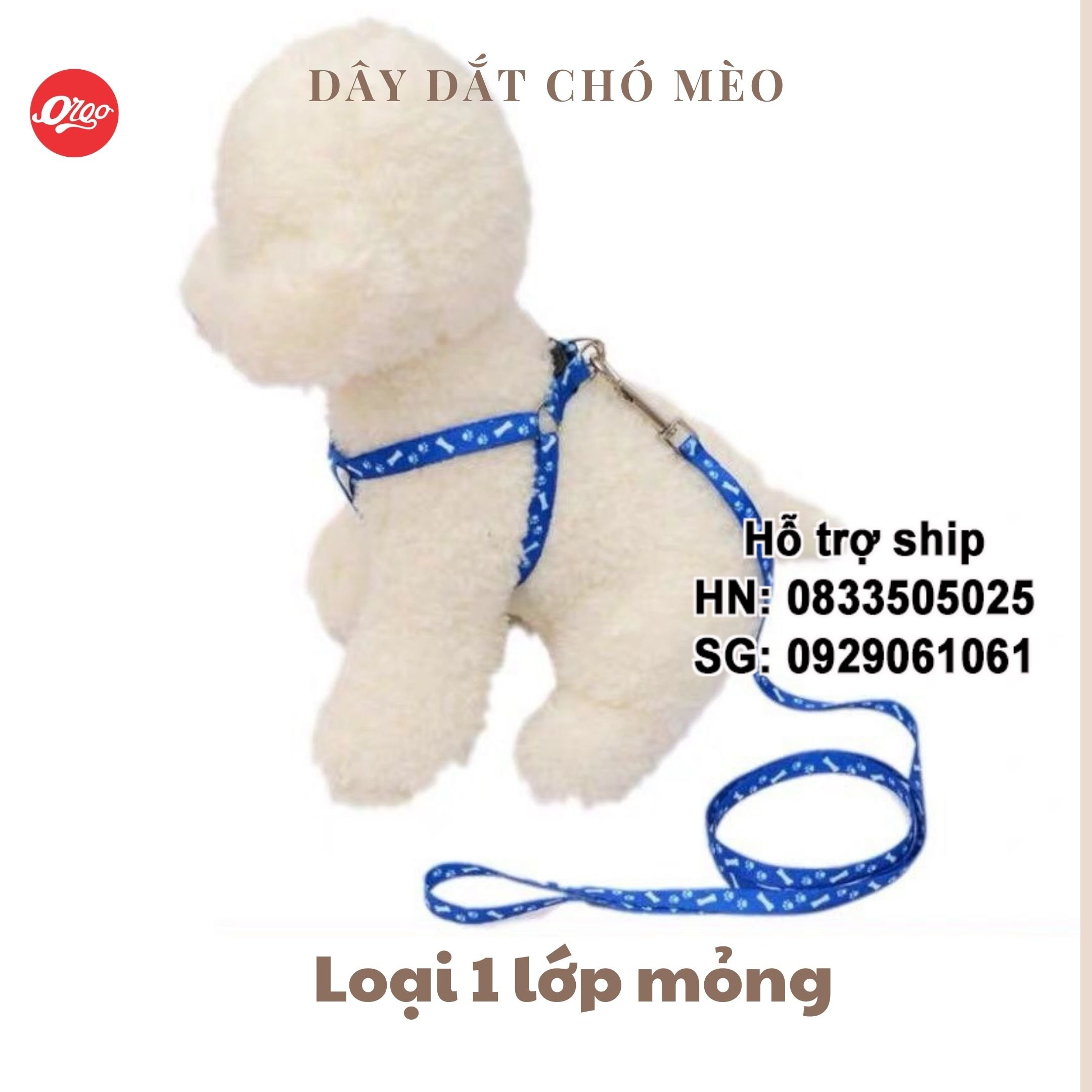 Orgo - Dây dắt chó mèo (2 size) bản mỏng 1 lớp - dây yếm đai yên ngựa nhỏ xinh cho chó mèo nhỏ / dây dắt chó đi dạo  xích chó mèo