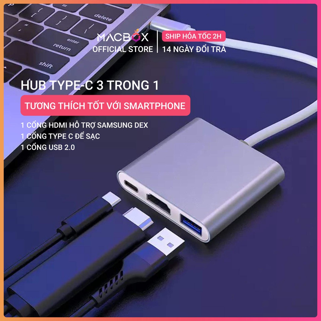 Hub Type C 3in1 - Cổng chuyển đổi HUB USB Type-C to HDMI, USB 3.0, PD Type-C cho Laptop Macbook, Điện thoại, Samsung Dex