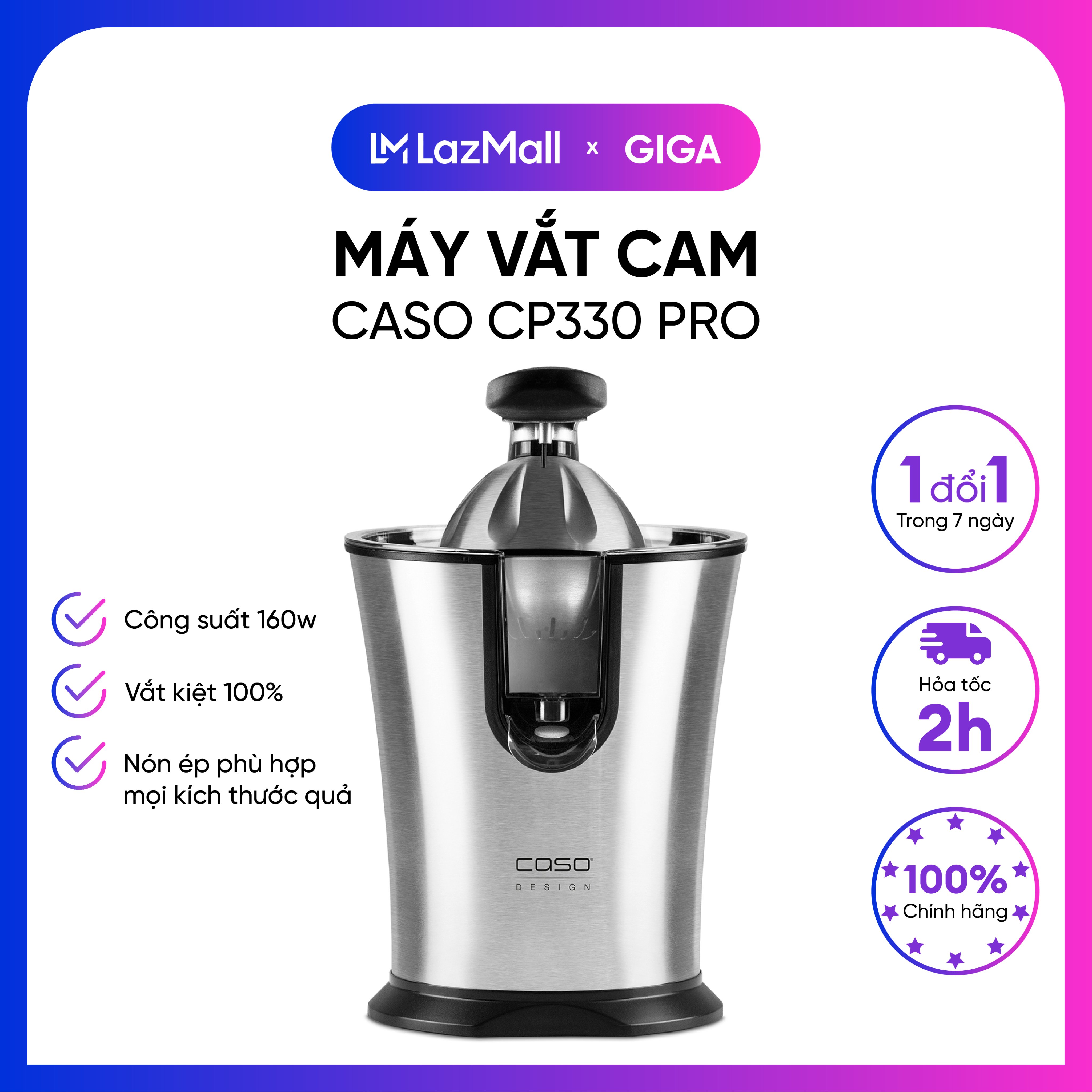 Máy vắt cam caso cp330 pro chất liệu thép không gỉ cao cấp - công suất lớn 160w - nhập khẩu đức chính hãng - bh 12 tháng