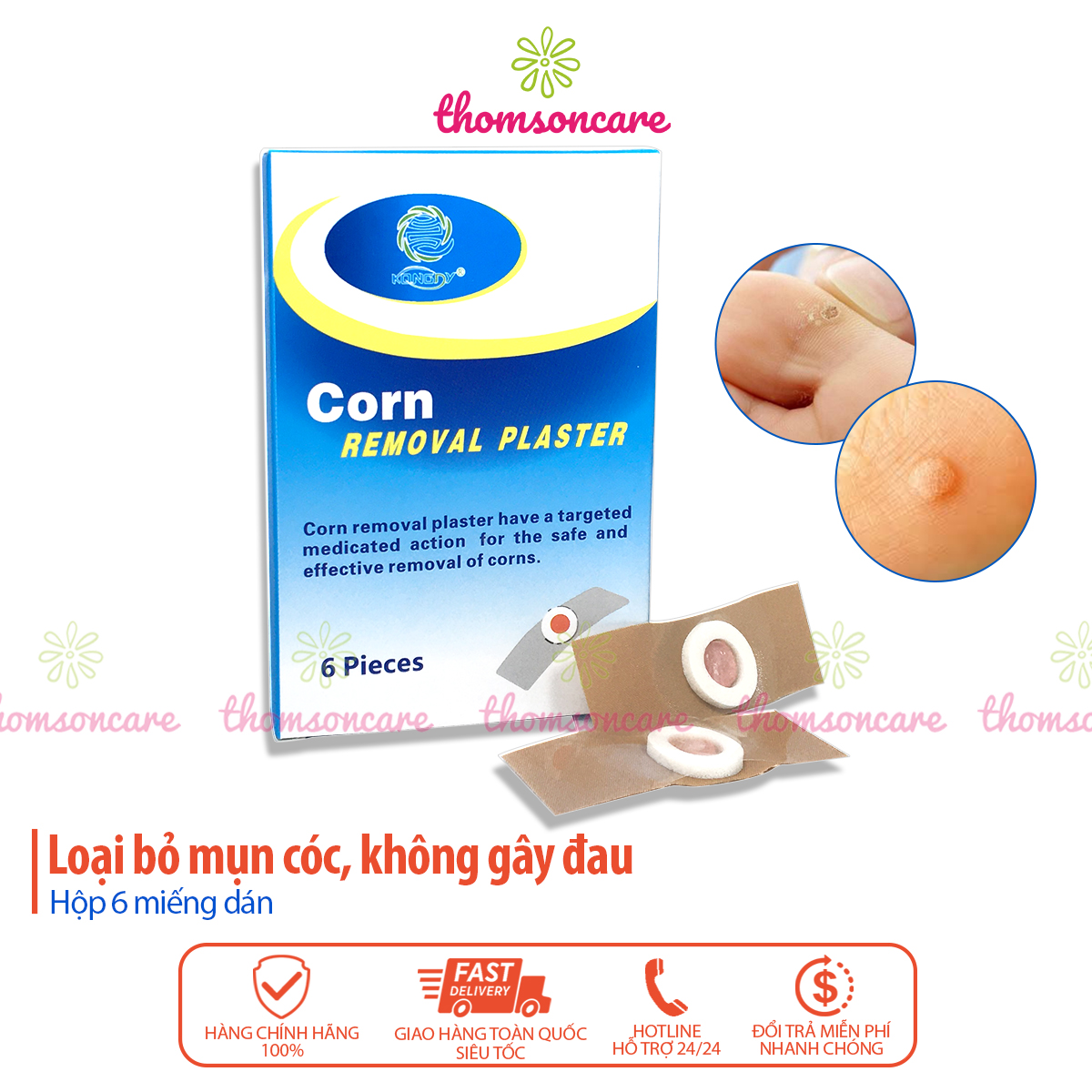 Miếng dán mụn cóc Corn Removal Plaster Hộp 6 miếng dán mụn cơm, chai chân an toàn, không gây đau