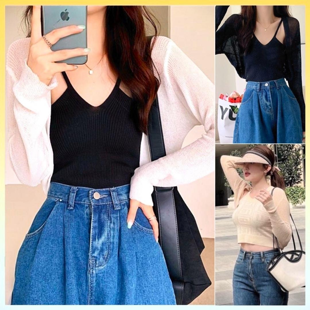 Áo khoác len cardigan MỎNG NHẸ croptop tay dài choàng lưng hàng Quảng Châu dễ phối đồ - L2M
