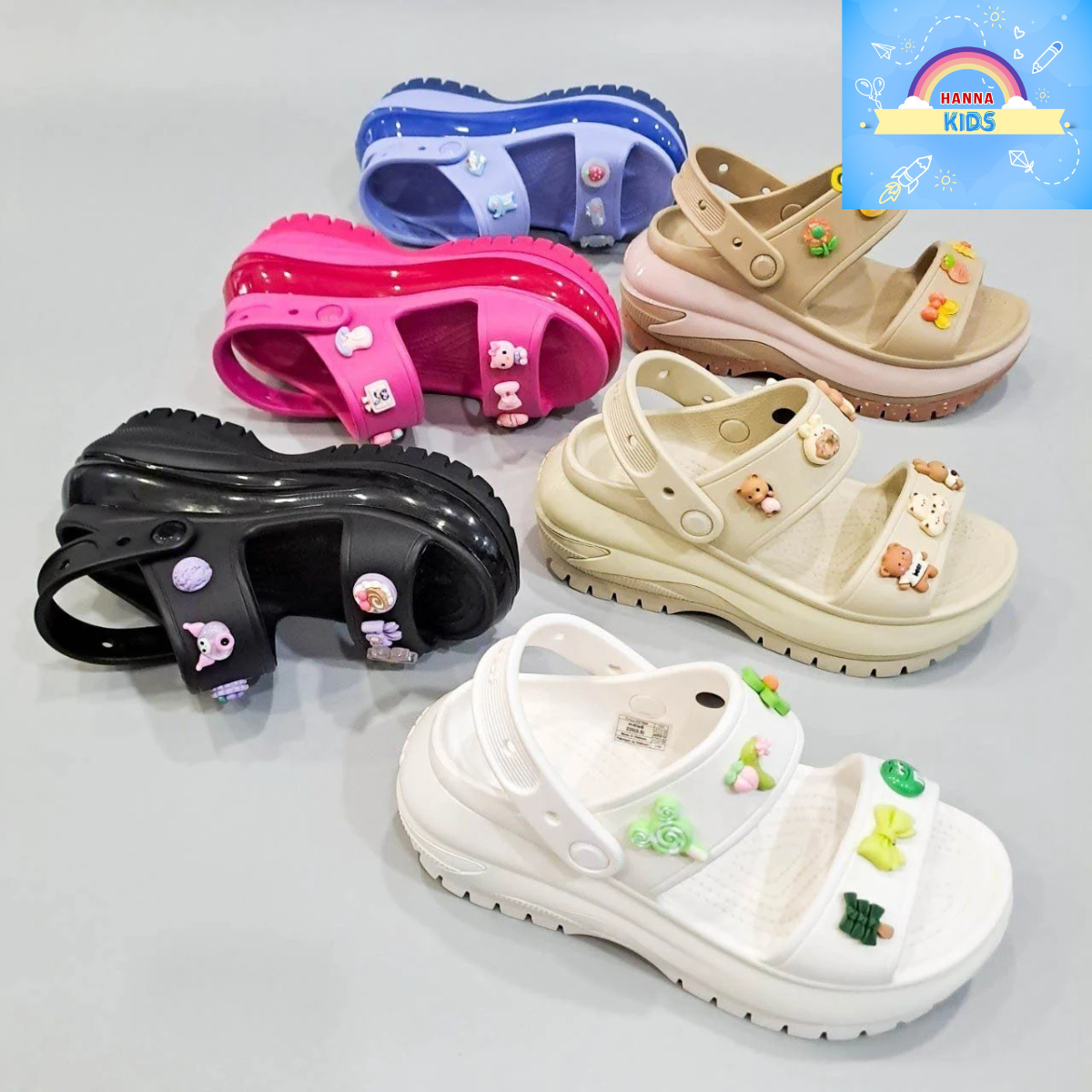 Dép Sục Cross Classic Mega Crush Bone Unisex 2 Quai Cho Nữ Đế Cao 9cm Croc Người Lớn HannaKids Xăng đan Cros Sandal