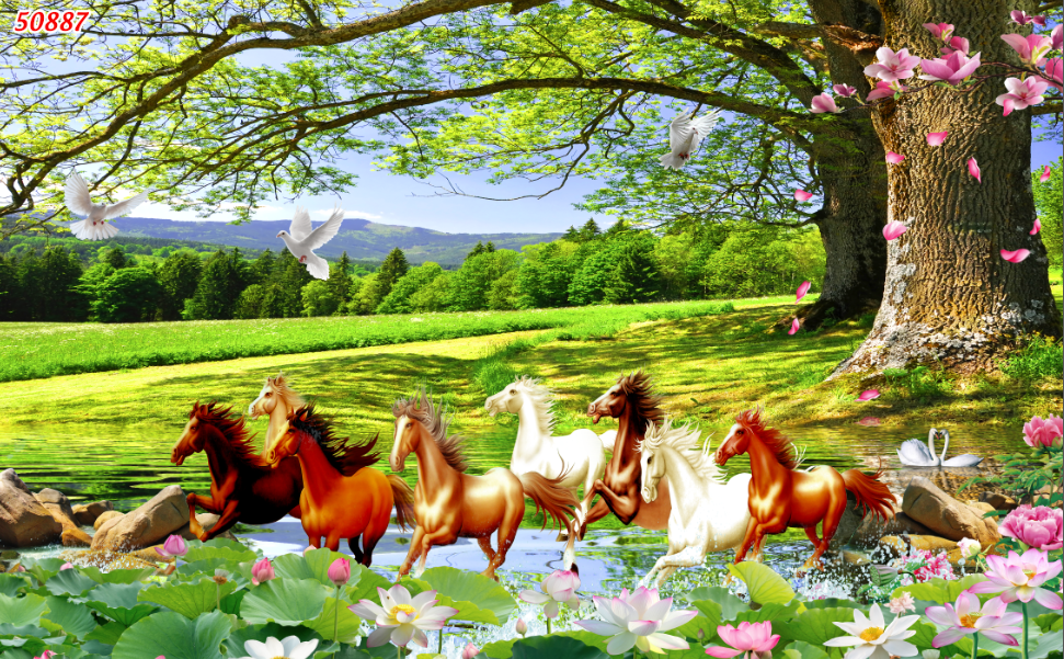 Tranh dán tường Phòng Khách/ Tranh Khổ Lớn/ Vải Lụa Cao Cấp/ Mã Đáo Thành Công,887, KT: 120CM X 170CM