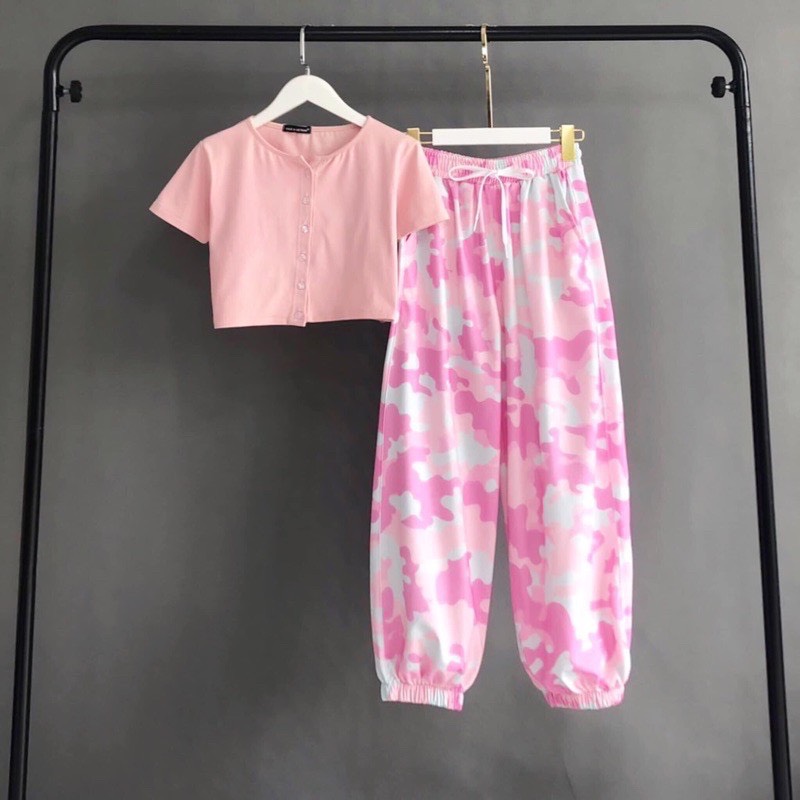 Bộ Quần Áo Phối Bò Sữa Quần Dài Dễ Thương, Thiết Kế Thời Trang, Vải Dày Mịn Mát ( HỒNG )