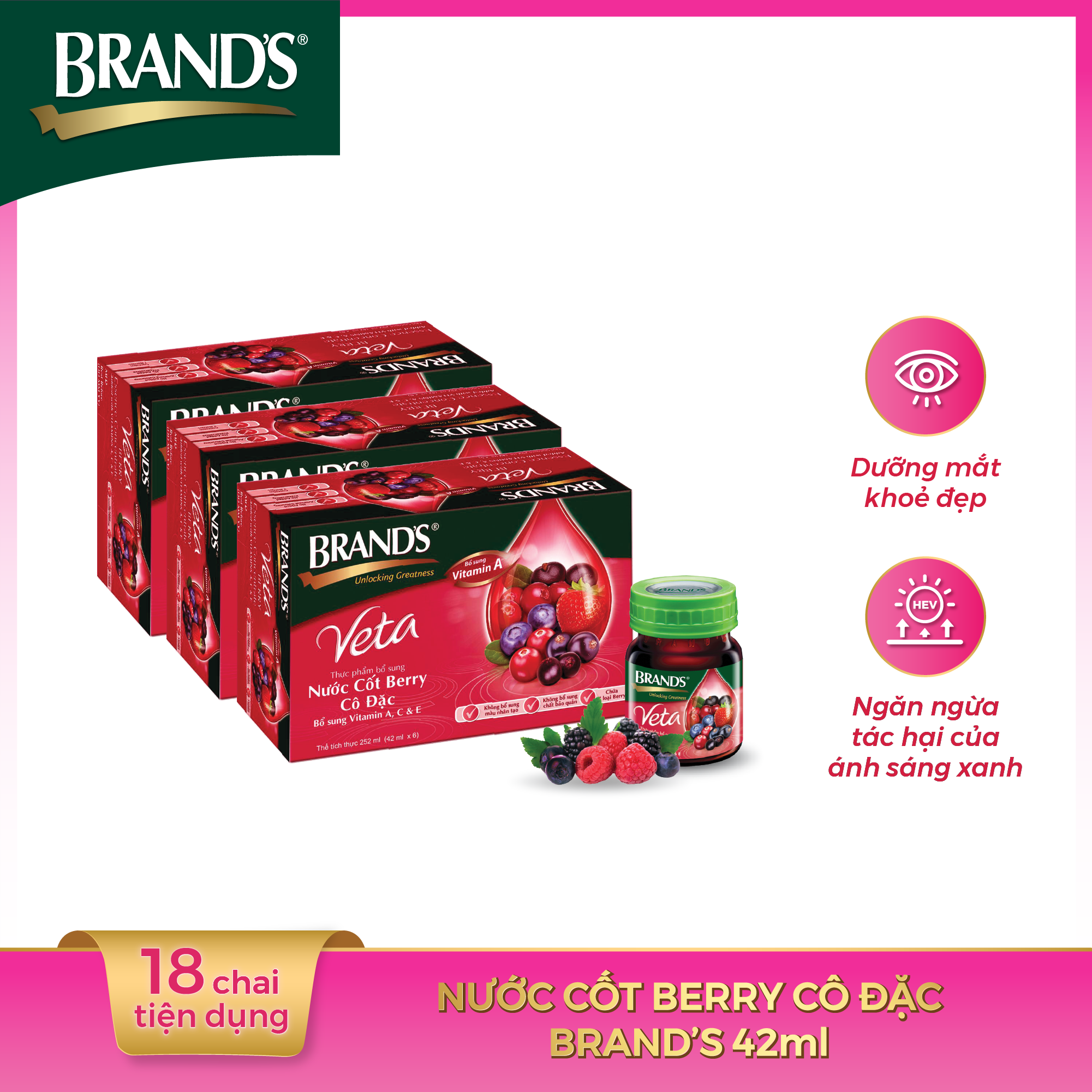 Combo 3 hộp 6 chai nước cốt berry brand's veta