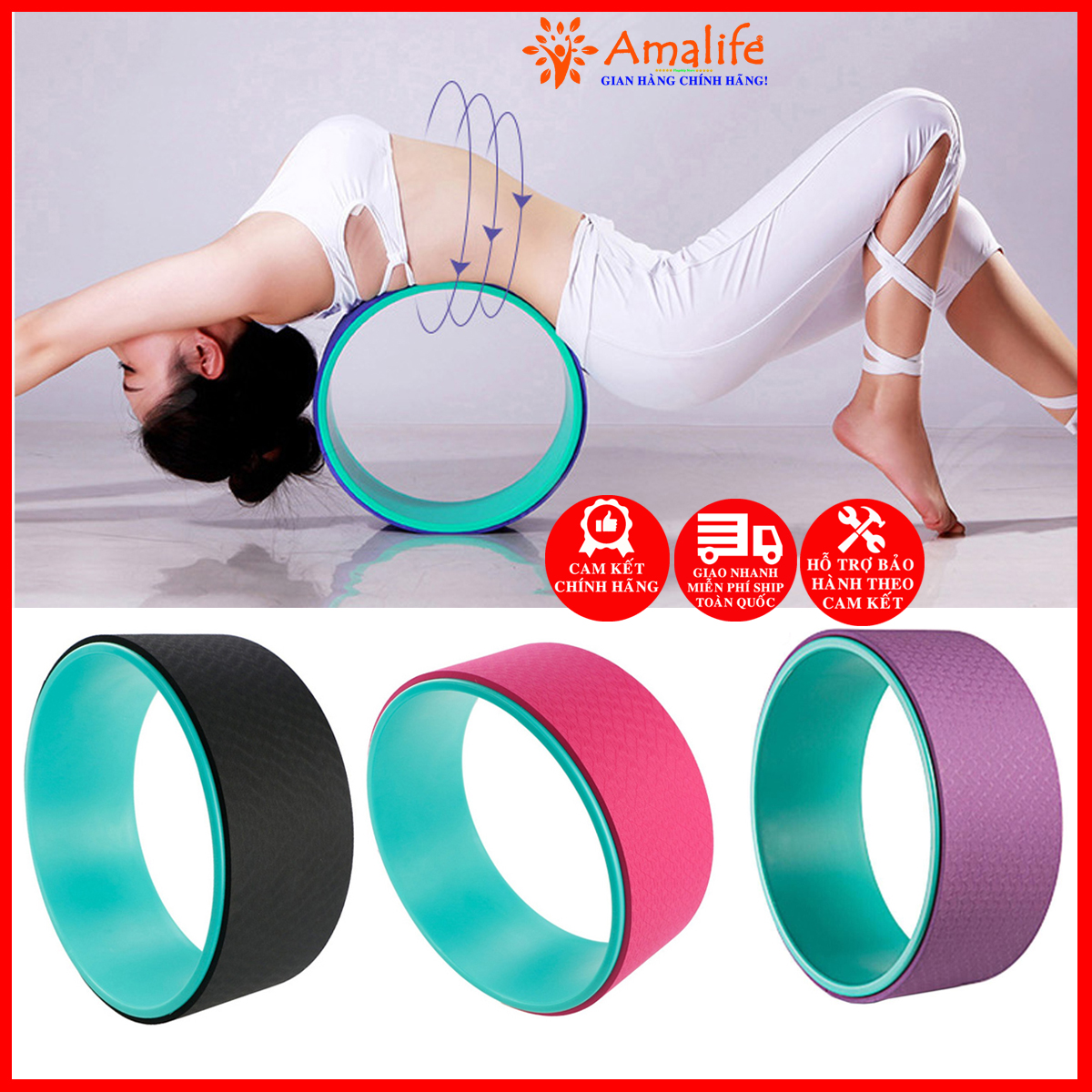 Vòng Tập Yoga Amalife Chọn Màu – Vòng Yoga Khung Nhựa ABS Chịu Lực - Khung 33x13Cm - Dày 8mm Hãng Amalife