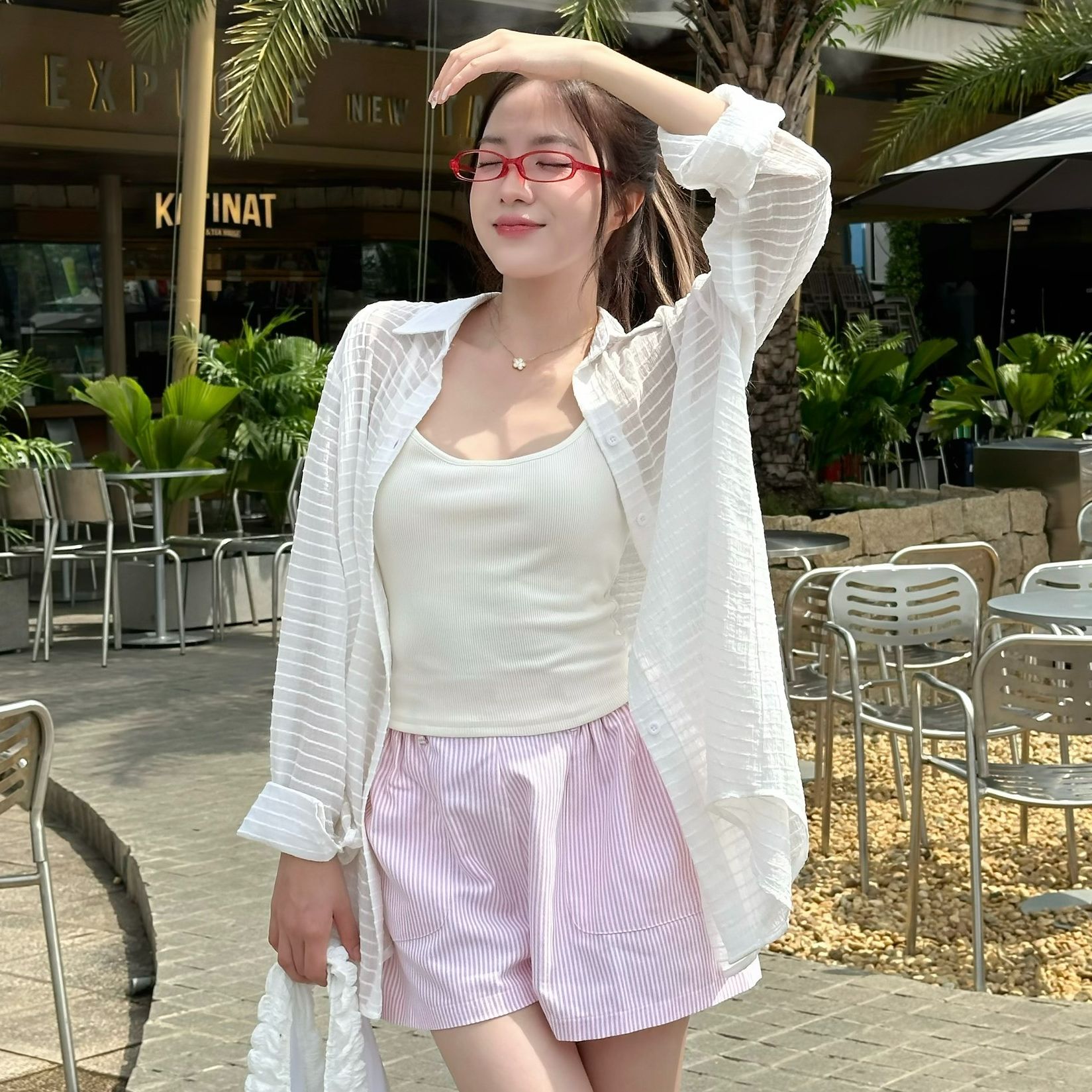 Zareen | áo sơ mi voan sọc vạt xéo som69
