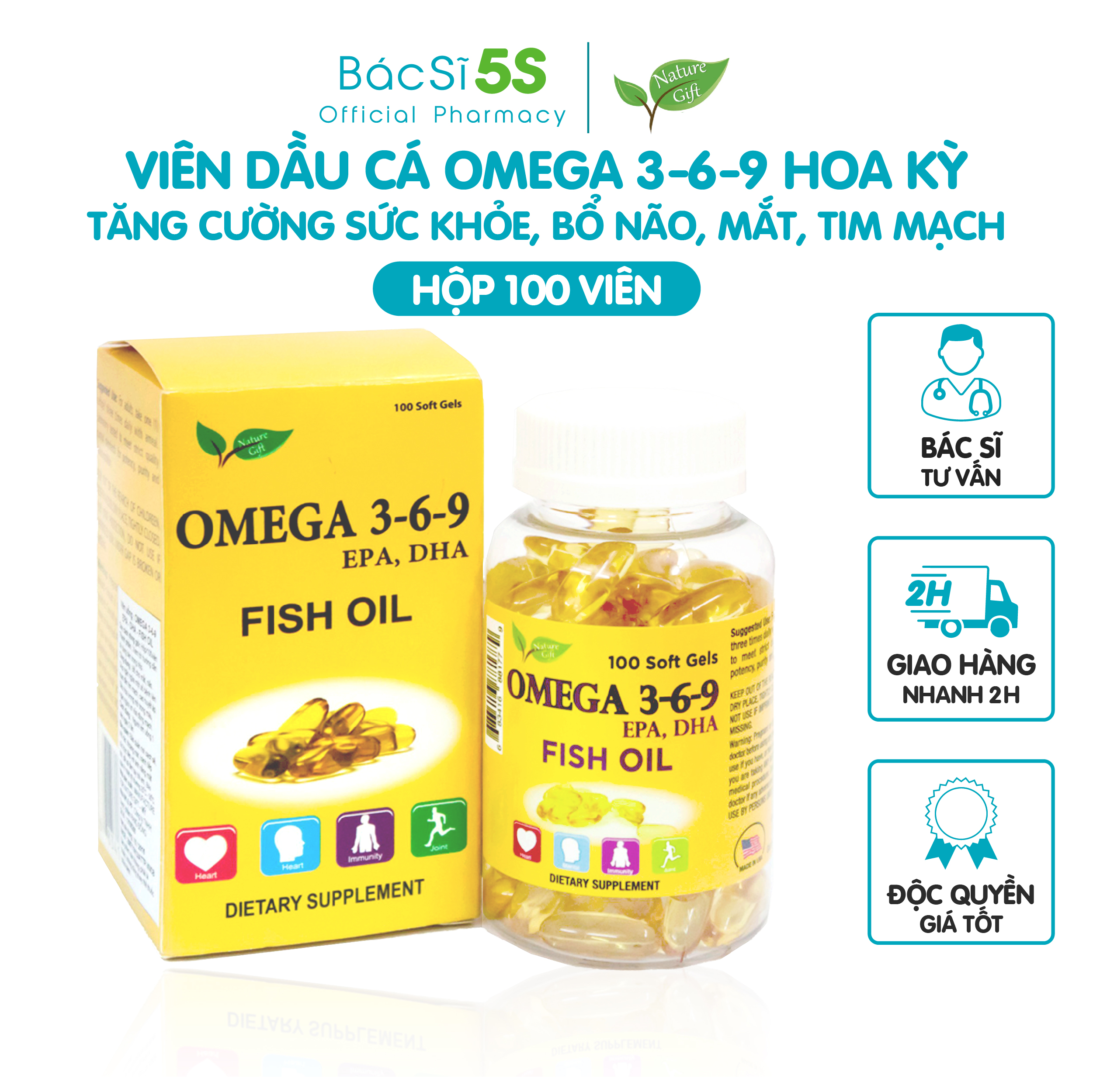 Viên dầu cá Nature Gift Omega 369- Hỗ trợ giảm mỡ máu, tốt cho não, mắt