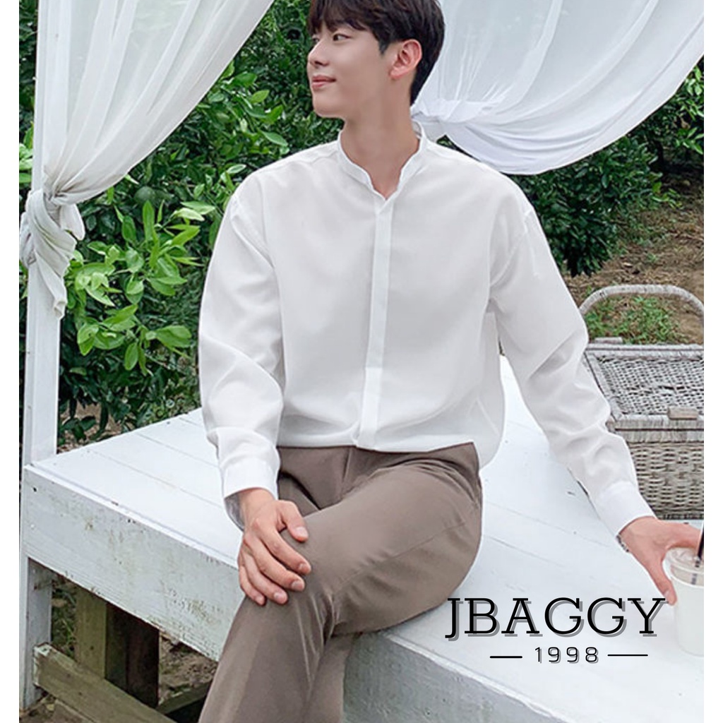 Áo sơ mi nam cổ tàu dáng ôm Vải Lụa Co Giãn sơ mi cổ tàu chống nhăn chống xù giặt được máy giặt