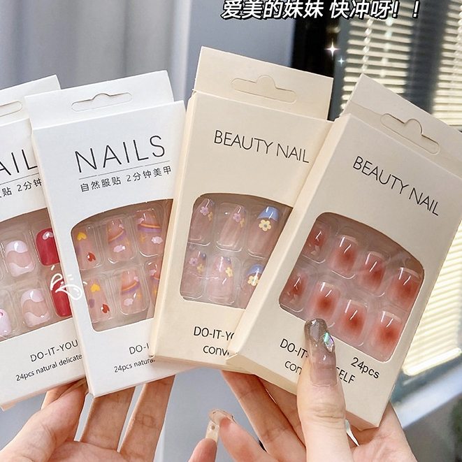 Set 24 nail móng tay gỉa nhiều mẫu 3d kèm keo dán