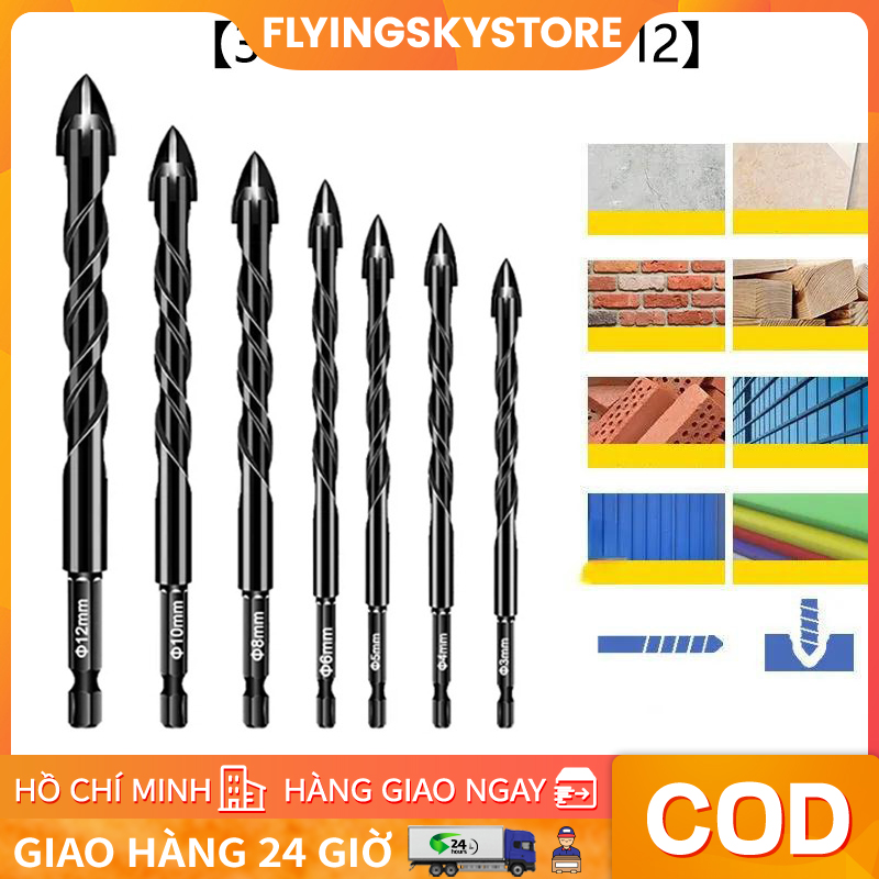 Bộ 7 mũi khoan đa năng chân lục giác 4 cạnh thép đen Nhật Kapusi JAPAN, khoan sắt, khoan kính thủy tinh, gạch men đá gốm