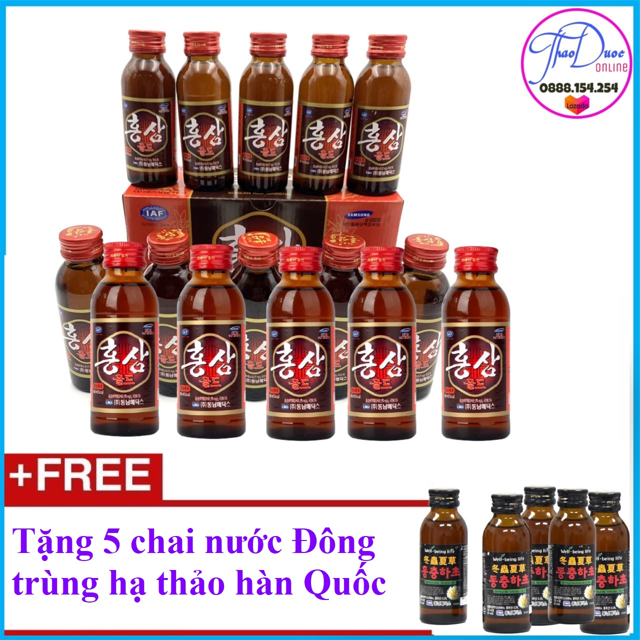 Bộ 15 chai nước uống hồng sâm gold hàn quốc + tặng 5 chai nước uống đông trùng hạ thảo hàn quốc